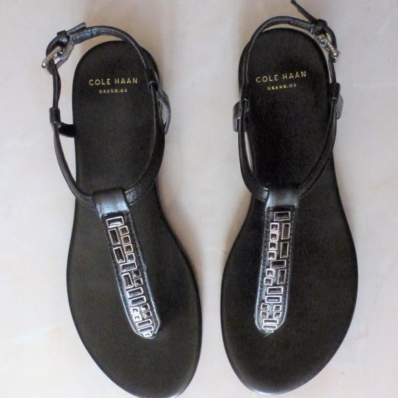 Cole Haan Size 5 Black T-Strap Jeweled Sandal - Picture 1 of 8